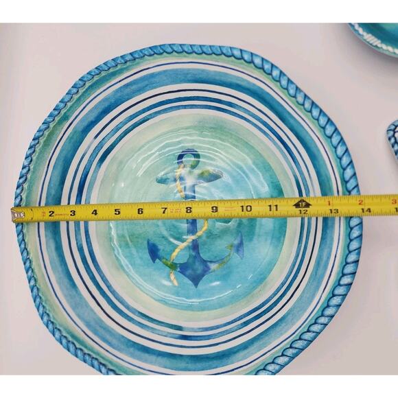 Salad Serving Set Cynthia Coulter Nautical Ocean Seaside Blue Stripes July 4th - Picture 4 of 15